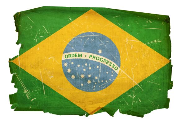 Brazil Flag old, isolated on white background